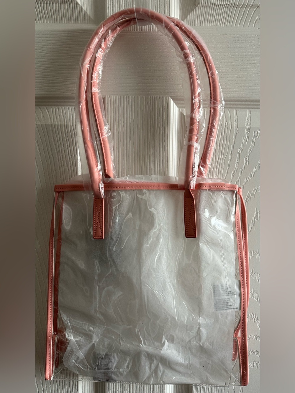 Clear Tote Bag with Pink Trim Women Bags 12” Eastsport Y2K new